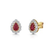 9ct Yellow Gold 0.85ct Pear Cut Ruby with Lab Grown Diamond Halo Earrings