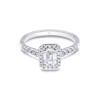 Platinum 0.75ct Emerald Cut Diamond Solitaire Ring with Halo and Shoulders