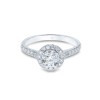 Platinum Round Brilliant 0.75ct Diamond Solitaire Ring with Halo and Shoulders
