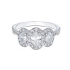Platinum Brilliant Oval Cut 1.37ct Halo Diamond Three Stone Ring