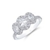 Platinum Brilliant Oval Cut 1.37ct Halo Diamond Three Stone Ring
