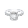 9ct White Gold 0.51ct Baguette and Round Brilliant Double Row Diamond Cluster Ring