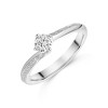 Platinum Round Brilliant 0.33ct Diamond Cross Over Solitaire Ring with Pave Set Shoulders