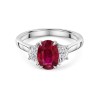 18ct White Gold Oval Cut 1.97ct Ruby and 0.52ct Diamond Three Stone Ring