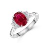 18ct White Gold Oval Cut 1.97ct Ruby and 0.52ct Diamond Three Stone Ring
