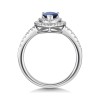 18ct White Gold 0.75ct Pear Cut Sapphire and 0.21ct Double Halo and Diamond Shoulders Ring