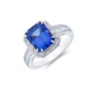 18ct White Gold Cushion Cut 3.13ct Sapphire and 1.24ct Diamond Halo Cluster Ring