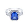 18ct White Gold Cushion Cut 3.13ct Sapphire and 1.24ct Diamond Halo Cluster Ring