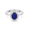 18ct White Gold Oval Cut Sapphire and Round Brilliant Diamond Cluster Ring