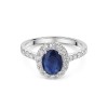 18ct White Gold Oval Cut 1.40ct Sapphire Halo Ring with Diamond Shoulders