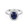 18ct White Gold Oval Cut 1.50ct Sapphire Ring With Diamond Halo and Shoulders