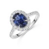 18ct White Gold Oval Cut 1.50ct Sapphire Ring With Diamond Halo and Shoulders