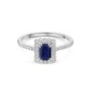 18ct White Gold Octagonal Cut 0.70ct Sapphire Halo Ring with Diamond Shoulders