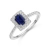 18ct White Gold Octagonal Cut 0.70ct Sapphire Halo Ring with Diamond Shoulders