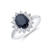 9ct White Gold Oval Cut Blue and White Brilliant Cut 1.67ct Sapphire Cluster Ring