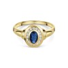 9ct Yellow Gold Oval 0.48ct Sapphire and Round Brilliant Diamond Halo Ring