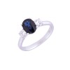 18ct White Gold Oval Sapphire 1.70ct & Round Brilliant Diamond 0.46ct 3 Stone