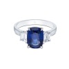 18ct White Gold Oval Cut 3.12ct Sapphire and 0.60ct Diamond Three Stone Ring