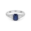 18ct White Gold Octagonal Cut 1.20ct Sapphire and Diamond Three Stone Ring
