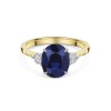 18ct Yellow Gold Oval Cut 3.62ct Blue Sapphire with Diamond 3 Stone Ring