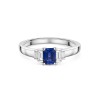 9ct White Gold 0.47ct Emerald Cut Sapphire & 0.22ct Diamond Ring