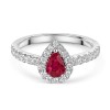 18ct White Gold Pear Cut 0.38ct Ruby and 0.37ct Diamond Halo Ring