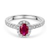 18ct White Gold Oval Cut 0.34ct Ruby and 0.49ct Diamond Halo Ring