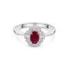 18ct White Gold 0.50ct Oval Cut Ruby & Mixed Cut Diamond Halo Ring
