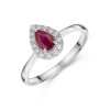 18ct White Gold Pear Shape 0.40ct Ruby Solitaire Ring with Traditional Diamond Halo