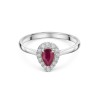 18ct White Gold Pear Shape 0.40ct Ruby Solitaire Ring with Traditional Diamond Halo