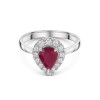 18ct White Gold Pear Shape 1.33ct Ruby Solitaire Ring with Traditional Diamond Halo