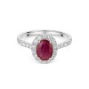 18ct White Gold Oval Cut 1.40ct Ruby Solitaire Ring with Diamond Set Halo and Shoulders