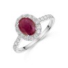18ct White Gold Oval Cut 1.40ct Ruby Solitaire Ring with Diamond Set Halo and Shoulders