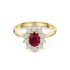 18ct Yellow Gold Oval Cut 0.80ct Ruby Solitaire Ring with Traditional Diamond Halo