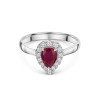18ct White Gold Pear Shape 0.80ct Ruby Solitaire Ring with Traditional Diamond Halo