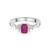 9ct White Gold 0.70ct Emerald Cut Ruby & 0.16ct Diamond Cluster Ring