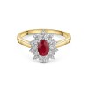 9ct Yellow Gold 0.66ct Oval Cut Ruby and Diamond Illusion Set Cluster Solitaire Ring