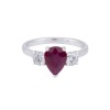 18ct White Gold 1.67ct Pear Shape Ruby and 0.60ct Diamond 3-Stone Ring