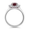 18ct White Gold Oval Cut 1.97ct Ruby and 0.52ct Diamond Three Stone Ring
