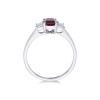 18ct White Gold Emerald Cut 1.07ct Ruby and 0.39ct Diamond Three Stone Ring