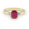 18ct Yellow Gold 2.00ct Emerald Cut Ruby and 0.20ct Diamond 3-Stone Ring