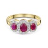 9ct Yellow Gold 0.39ct Oval Ruby & Diamond Halo 3 Stone Ring
