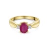 9ct Yellow Gold 0.95ct Oval Cut Ruby & 0.07ct Diamond 3 Stone Ring