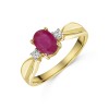 9ct Yellow Gold 0.95ct Oval Cut Ruby & 0.07ct Diamond 3 Stone Ring