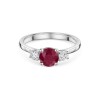 Platinum Round Brilliant 1.28ct Ruby with Diamond 3 Stone Ring 