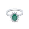 18ct White Gold Oval Cut Emerald and Brilliant Cut Diamond 1.65ct Cluster Ring