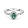 18ct White Gold Oval Cut 0.35ct Emerald and 0.49ct Diamond Halo Ring