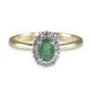 18ct Yellow Gold 0.45ct Oval Cut Emerald and 0.20ct Round Brilliant Diamond Cluster Ring