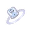 18ct White Gold Octagonal Cut Aquamarine 1.90ct Diamond Halo Ring