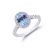 18ct White Gold Oval Aquamarine 1.90ct & Diamond 0.40ct Halo Cluster Ring With Diamond Set Shoulders